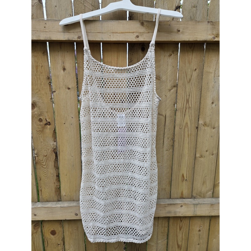 Wild Fable Women's Cover Up Mini Dress Cream Size Xs Net‎ Crochet Scooped Back